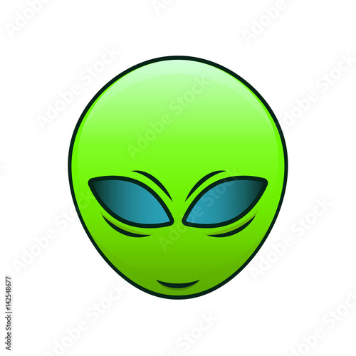 Extraterrestrial vector face. Green alien emoticon with a smile on his face