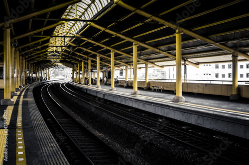 empty platforms in train station photo taken in Jakarta Indonesia