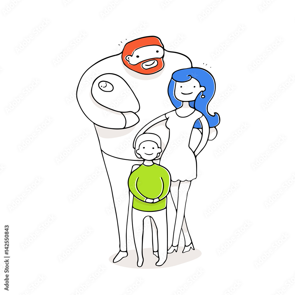 Happy family. Father, mother, baby girl and son together. Vector illustration of a flat design Happy family. Father, mother, baby girl and son together. Vector illustration of a flat design
