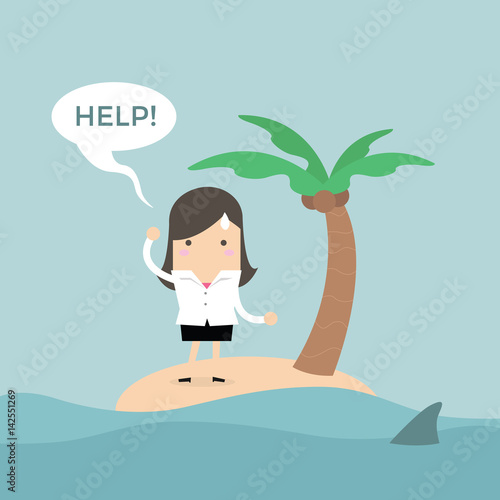 Businesswoman need help on the small island.