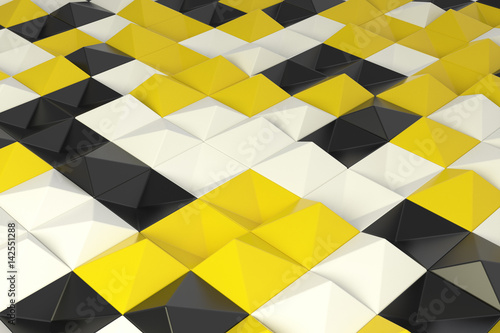 Pattern of black, white and yellow pyramid shapes