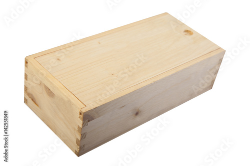 closed wooden box isolated on white bg