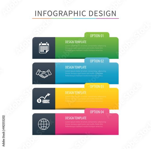 Infographics tab index 4 option template. Vector illustration background. Can be used for workflow layout, data, business step, banner, web design.