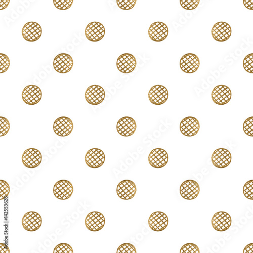 Hand drawn seamless pattern. Gold circles ornament, abstract background.