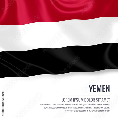 Free Download Silky flag of Yemen waving on an isolated white background with the white text area for your advert message. 3D rendering. - GFXLoad