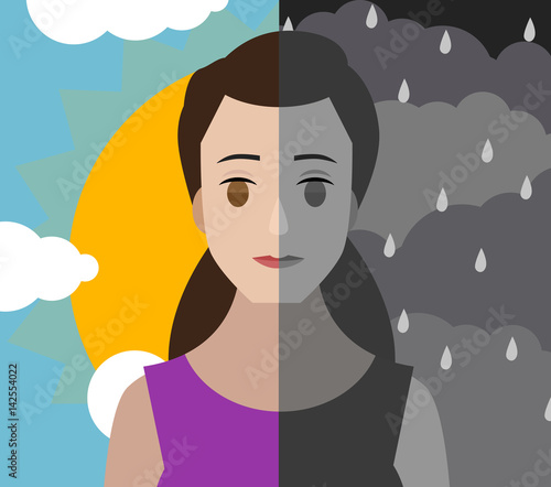 bipolar double personality mental disorder girl woman  cloudy and shiny sky