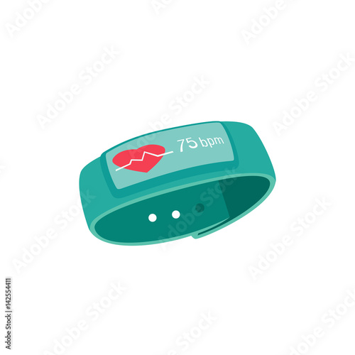 Fitness band with pulse review screen. Freehand drawn style. Heart rate measure smart watch display. Vector active lifestyle devise symbol. Sport bracelet tracker pedometer sign on white background