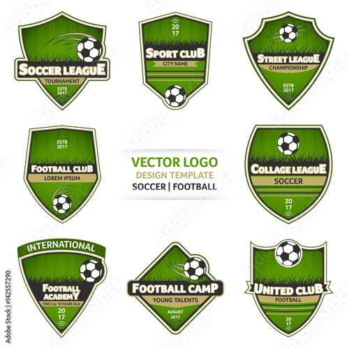 Set of green soccer vector logo. Football logotype.