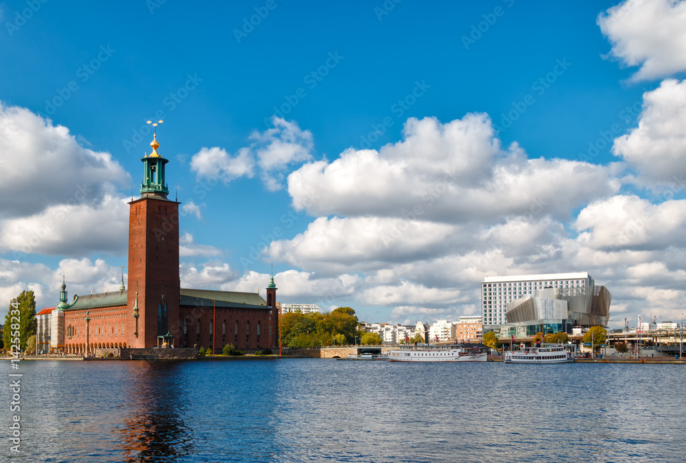 Stockholm, Sweden with City Hall on left