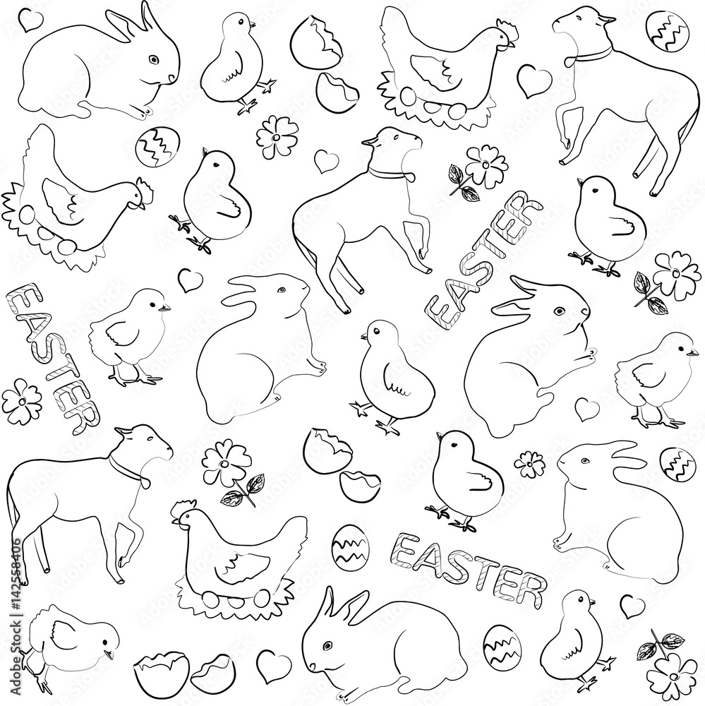 Easter vector doodles seamless with eastern symbols and objects background