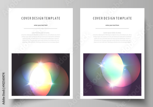 Business templates for brochure, magazine, flyer, booklet or annual report. Cover template, abstract vector layout in A4 size. Retro style, mystical Sci-Fi background. Futuristic trendy design.
