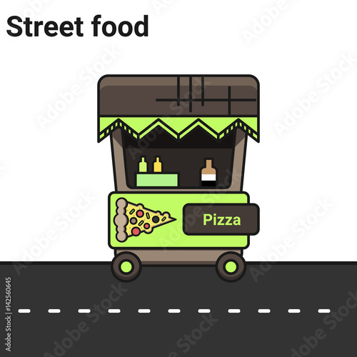 A stall with pizza. The street food. A stall on a white background. Vector eps 10 photo