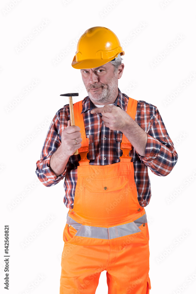 Handwerker mit Bauhelm und Hammer