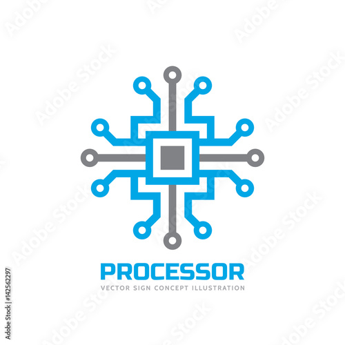 Processor CPU - vector logo template for corporate identity. Abstract computer chip sign. Network, internet technology concept illustration. Design element.
