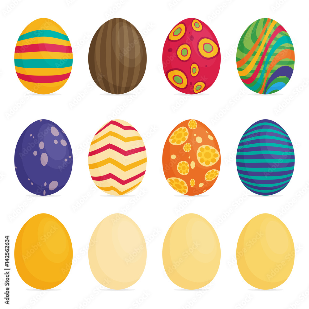Set of Easter eggs with different texture on a white background