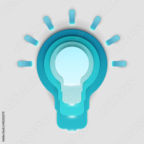 Paper art cartoon light bulb in realistic trendy craft style. Modern origami design template. Concept inspiration or idea for your projects. Vector illustration.