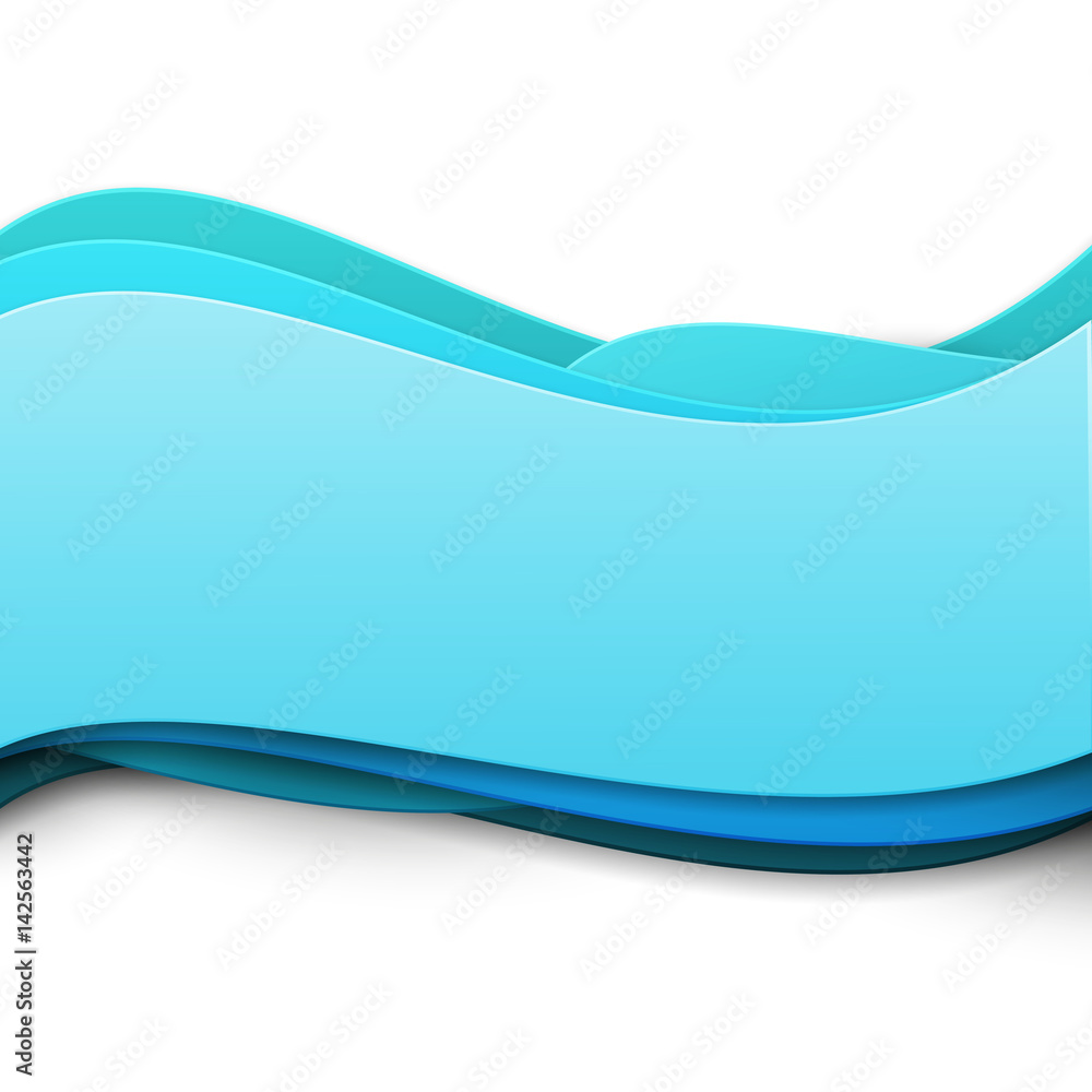 Paper art cartoon abstract blue water waves in realistic trendy craft ...