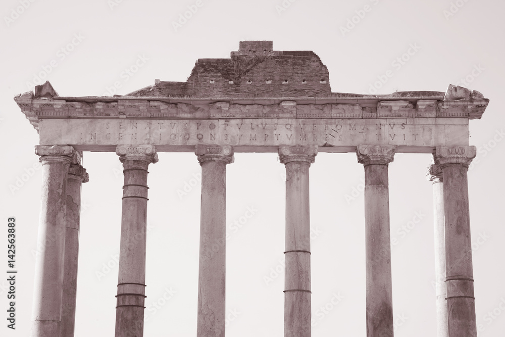 Building in the Forum of Ancient Rome in Black and White Sepia Tone, Rome, Italy