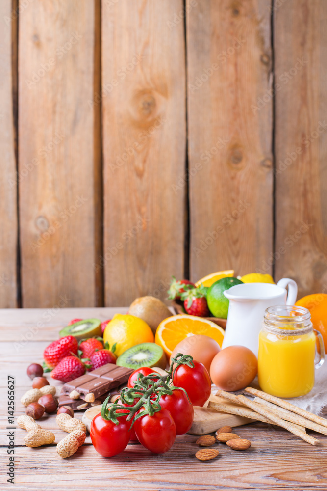 Selection of allergy food, healthy life concept Selection of allergy food, healthy life concept