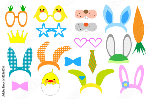 Easter photo booth and scrapbooking vector set. Set of Easter Party graphic elements. Vector illustration Mask, Photobooth Props.