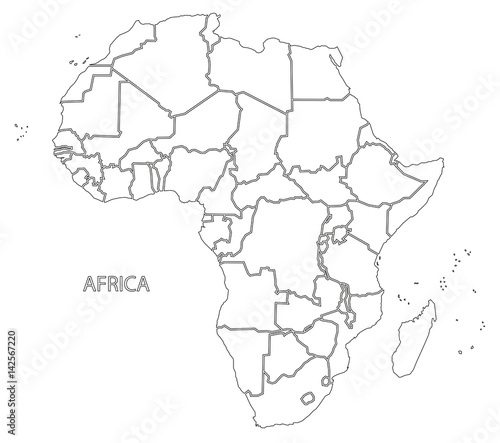 Africa outline silhouette map with countries