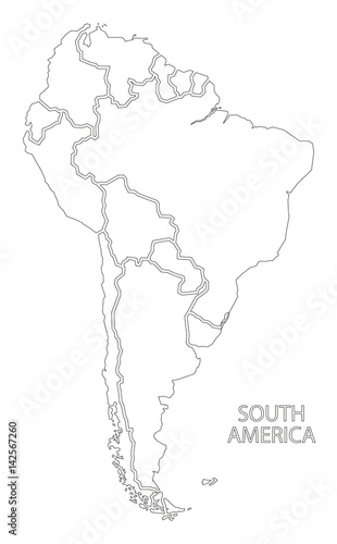 South America outline silhouette map with countries