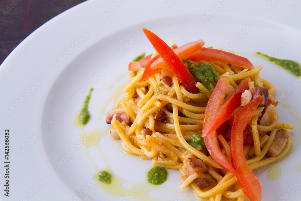 pasta plate served hot in a restaurant