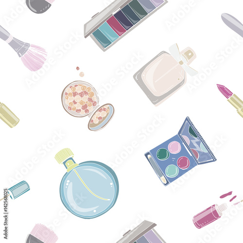 Fashion cosmetics seamless pattern with make up artist objects