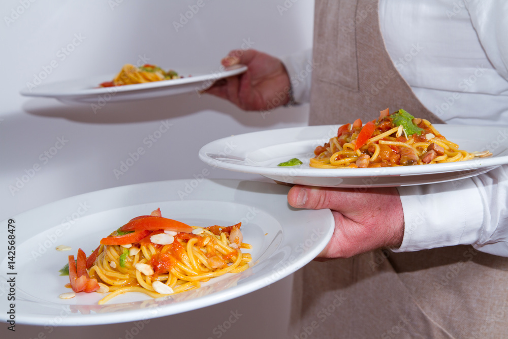 pasta plate served hot in a restaurant pasta plate served hot in a restaurant