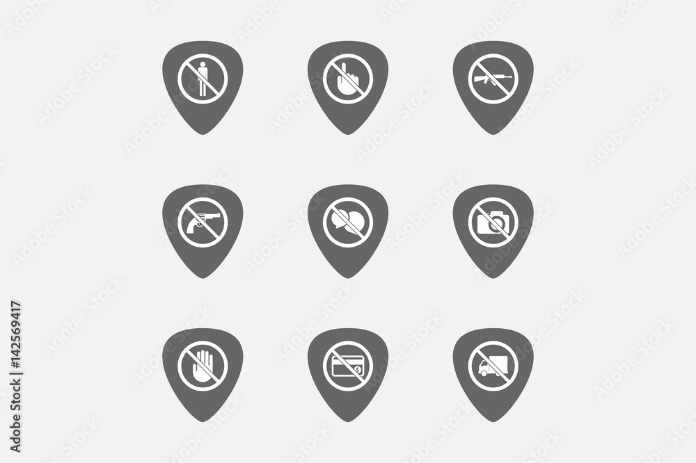 Set of guitar plectrums with prohibition related icons Set of guitar plectrums with prohibition related icons