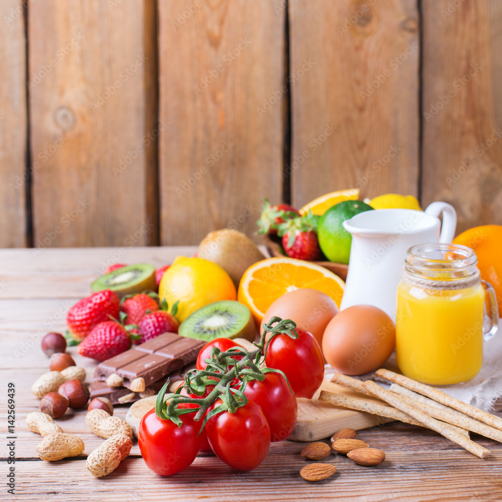 Selection of allergy food, healthy life concept Selection of allergy food, healthy life concept