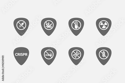 Set of guitar plectrums with  health and wellness related icons