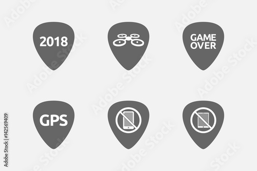 Set of guitar plectrums with  technology related icons