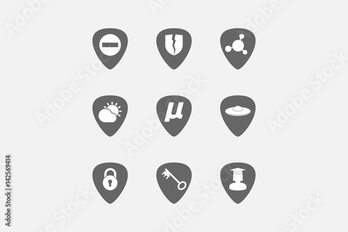 Set of guitar plectrums with  miscellaneous mixed icons