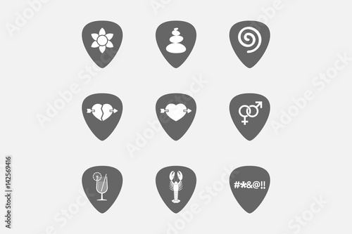 Set of guitar plectrums with  Zen and relaxation related icons