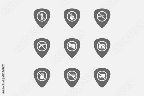 Set of guitar plectrums with  prohibition related icons