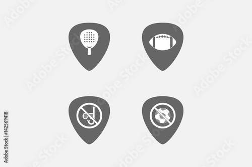 Set of guitar plectrums with  sports and recreation related icons