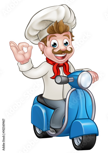 Cartoon Delivery Moped Scoo...