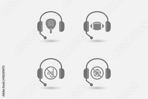 Set of hands free headsets with  sports and recreation related icons