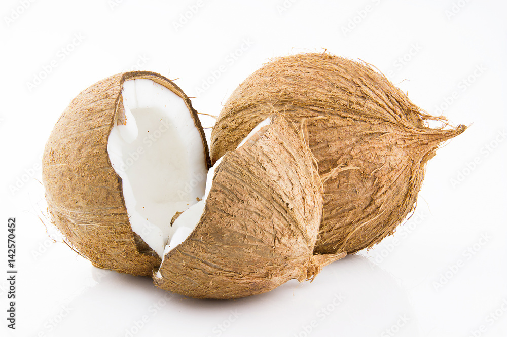 Ripe and appetizing coconut isolated on white background Ripe and appetizing coconut isolated on white background