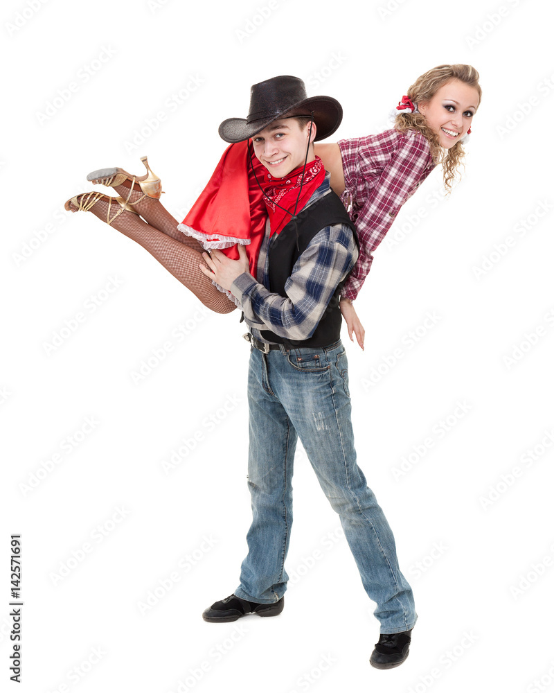 cabaret dancer couple dressed in cowboy costumes cabaret dancer couple dressed in cowboy costumes