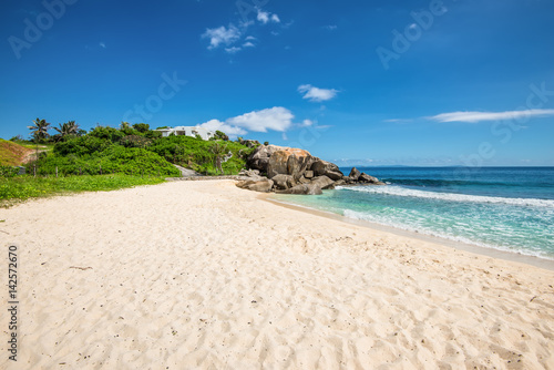 Sunny day on Anse Nord D Est beach in the north of Mahe Island  Seychelles