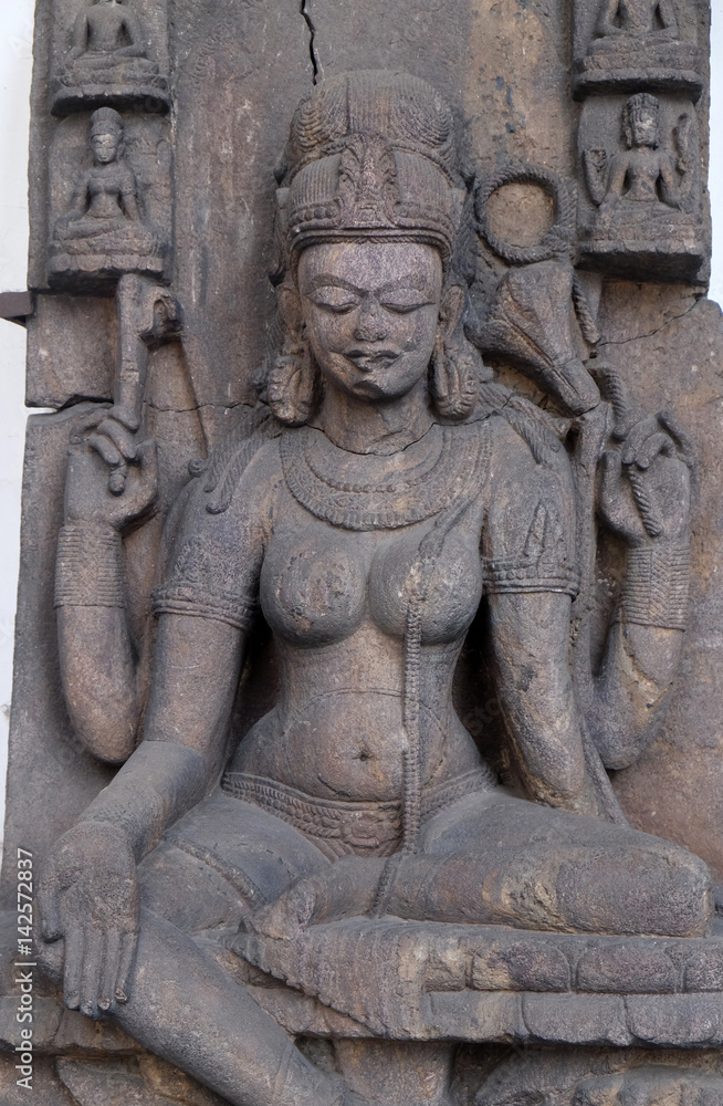 Seated Tara, from 10th century found in Khondalite Lalitagiri, Odisha now exposed in the Indian Museum in Kolkata, West Bengal, India 