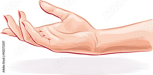 Woman's hand open, ready to welcome.