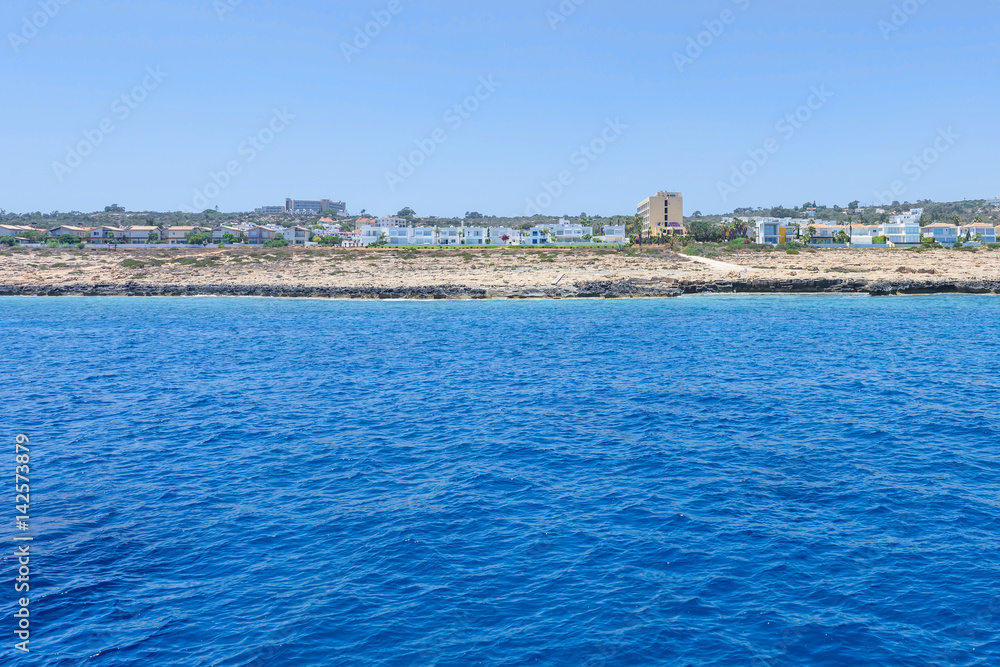 Sea view with immaculate water, beach and hotels, un buffer zone, famagusta, cyprus island