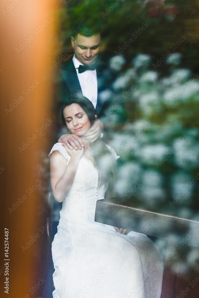 The handsome groom embarcing his bride The handsome groom embarcing his bride