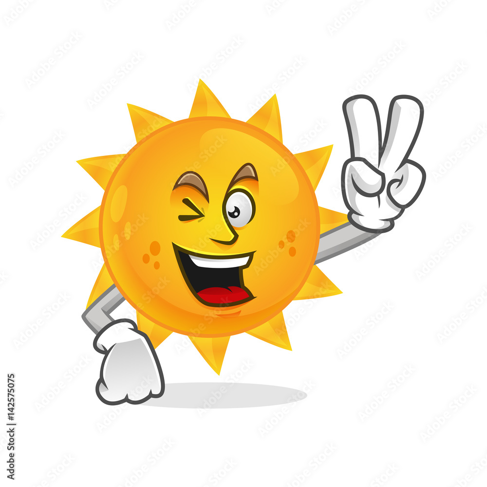 Peace sun mascot, victory sun character, sun cartoon vector 
