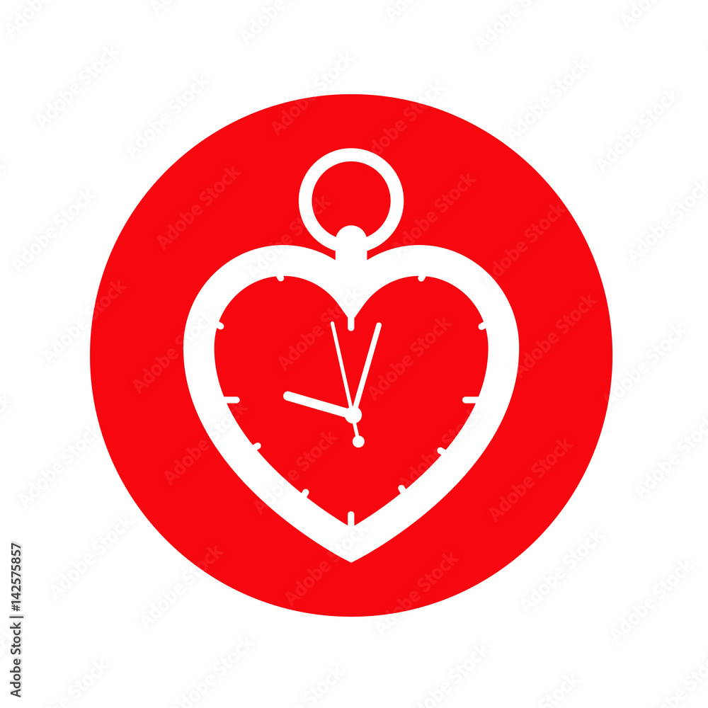 Icono plano reloj corazon blanco en circulo rojo vector de Stock | Adobe  Stock