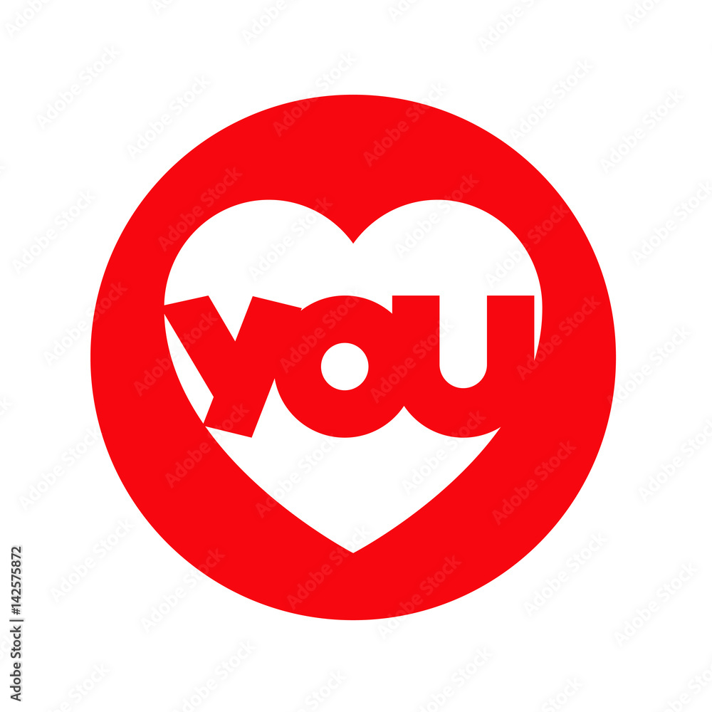 Icono plano YOU en corazon blanco en circulo rojo Icono plano YOU en corazon blanco en circulo rojo
