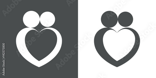 Icono plano pareja como corazon gris y blanco